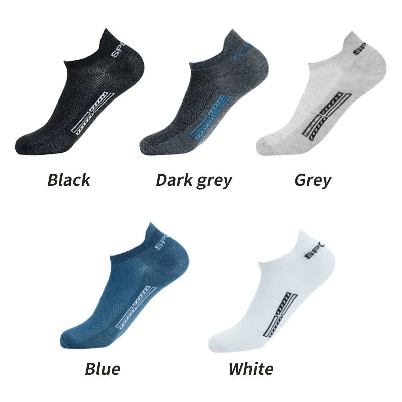 5 Pairs Men Ankle Socks Breathable Cotton Sports Mesh Casual Athletic Summer Thin Cut - TaMNz