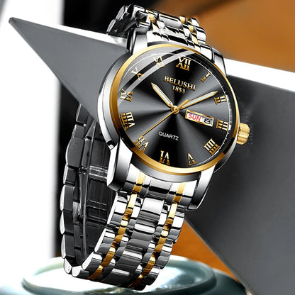 Stainless Steel Business Date Clock Waterproof Luminous Mens Luxury Quartz Wrist Watch - TaMNz