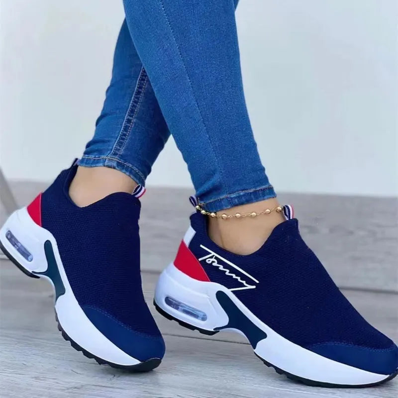 Women Fashion Vulcanized Sneakers Platform Flats Ladies Casual Shoes Mesh Breathable Wedges Walking Sneakers - TaMNz