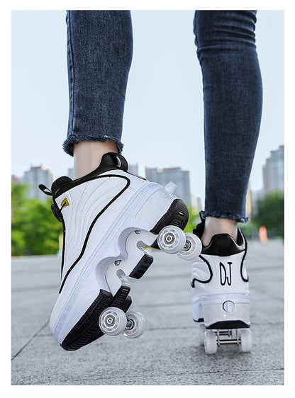 4 Wheel  Roller Skate Shoes For Girls Fashion Shoes With Wheels Women's Adjustable Rolling Skates Shoe Sneakers With Wheels