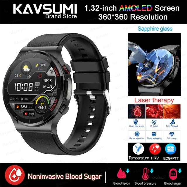 Blood Sugar Smartwatch ECG PPG Heart Rate Laser Treatment Sapphire Glass - Tamnz