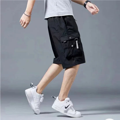 Workwear shorts, men's multiple pockets, medium shorts, summer thin loose cropped pants