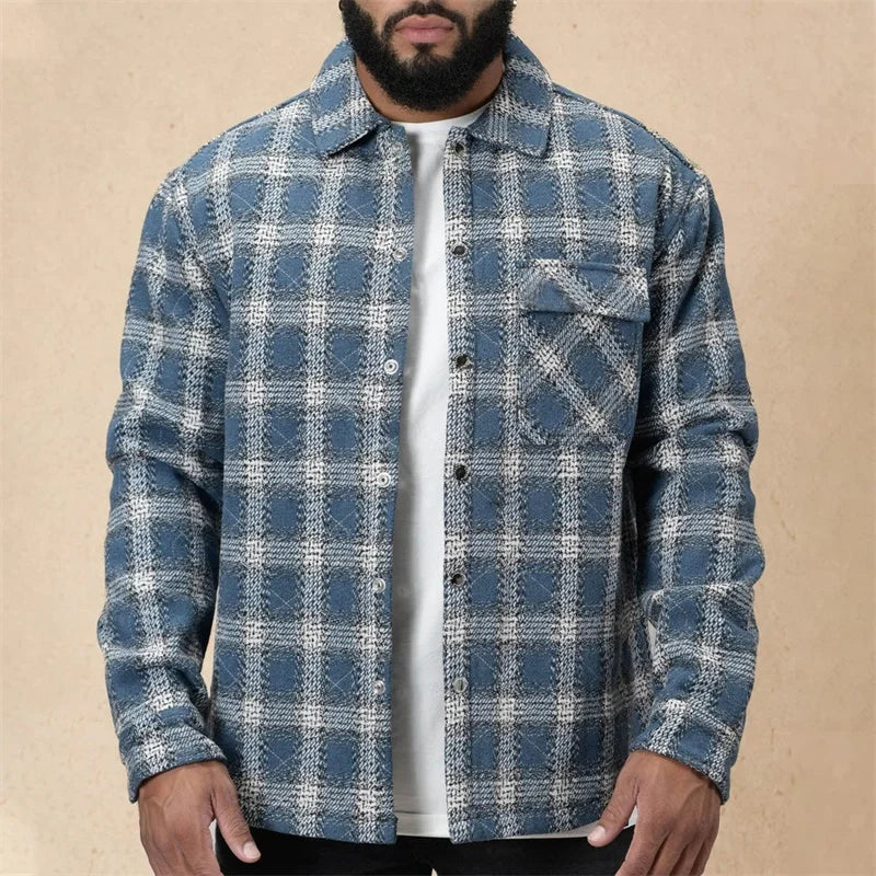 Men’s Flannel Shirt Jacket Casual Long Sleeve Lapel Collar Plaid Print Button Up Shacket Jacket Outwear - Tamnz