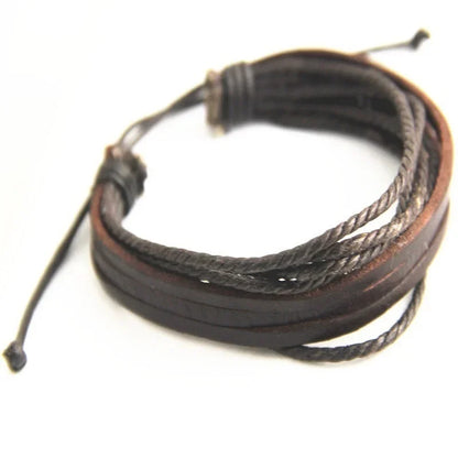 Delysia King Leisure Fashion Men's Hand-woven Multilayer Leather Bracelet Handmade Lace Up Wrist Strap