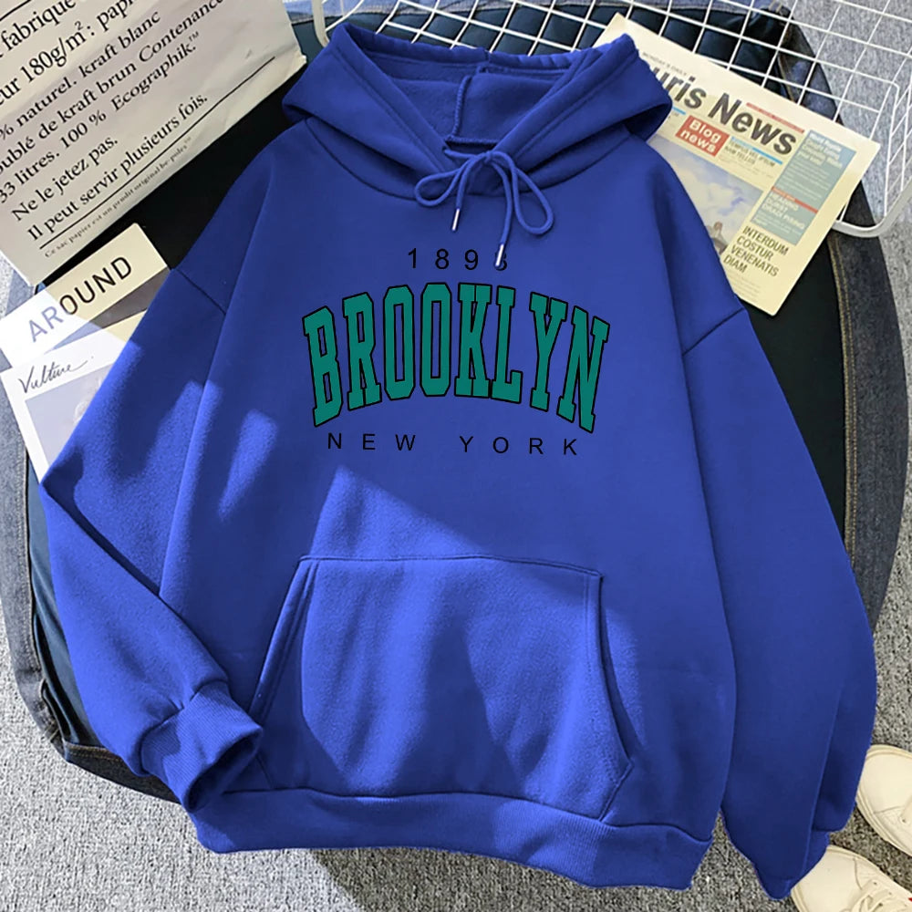 1898 Brooklyn New York Printed Women Hoodies Fashion Fleece Hoody Creativity Pullover Clothing Street Loose Sweatshirts - TaMNz