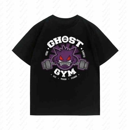 Pokemon Geng Ghost Weightlifting Fitness Enthusiasts Linkage Short-Sleeved Summer Men's And Women's Cotton Casusal T-Shirts