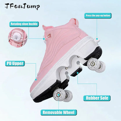 4 Wheel  Roller Skate Shoes For Girls Fashion Shoes With Wheels Women's Adjustable Rolling Skates Shoe Sneakers With Wheels