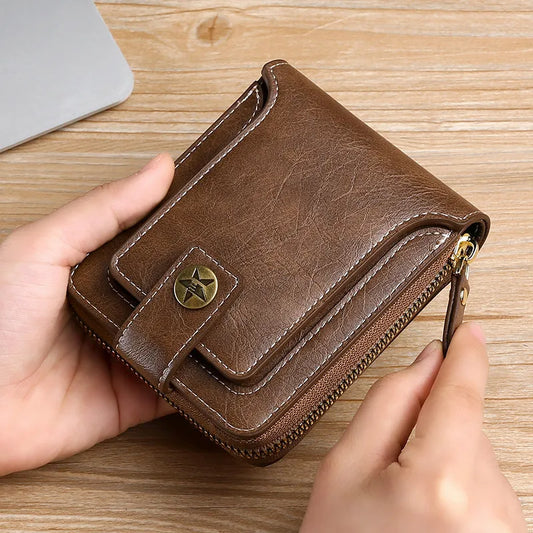 Vintage Small Men's Wallet Pu Leather Short Purse Men Hasp Zipper Clutch Solid Porte Feuille Hommes Porte Monnaie Homme - TaMNz