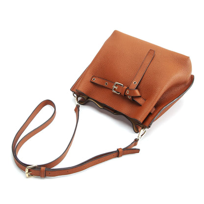 FIRMRANCH Europe/America Large Capacity Trendy Belt Buckle Knot Design Top Soft Cowhide Female Single Shoulder Crossbody Bucket