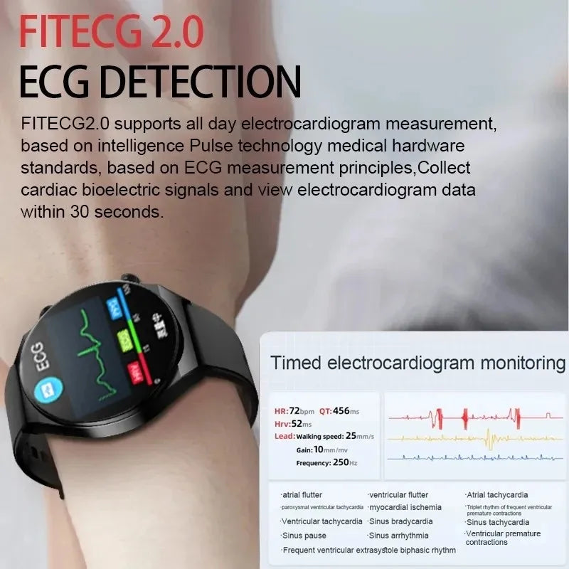 Blood Sugar Smartwatch ECG PPG Heart Rate Laser Treatment Sapphire Glass - Tamnz