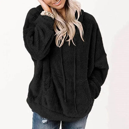 Winter Women Solid Color Fluffy Fleece Hooded Coat Pullover Fur Hoodie Warm Baggy Sweatshirt Male Jacket Putwear