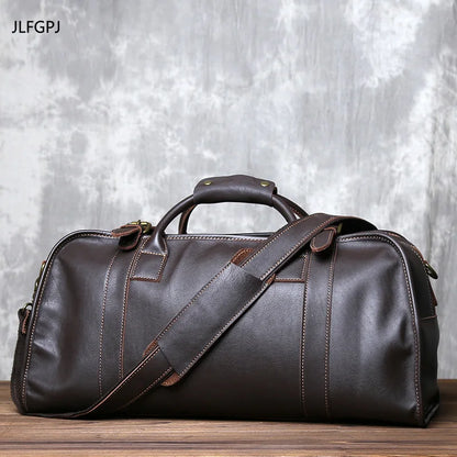 Short Distance Travel Genuine Leather Crossbody Travel Bag For Men's Top Layer Cowhide Large Capacity Casual Hand Luggage Bag - Tamnz