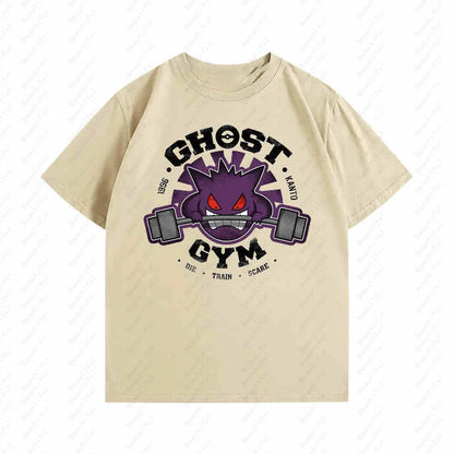 Pokemon Geng Ghost Weightlifting Fitness Enthusiasts Linkage Short-Sleeved Summer Men's And Women's Cotton Casusal T-Shirts