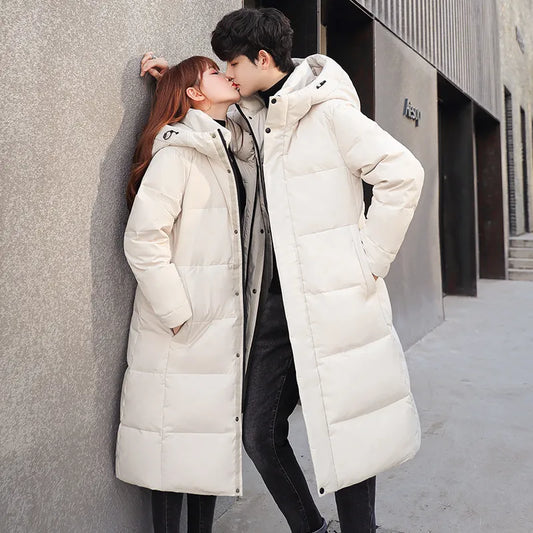 2023 New Men's Women X-long Thick （Winter) Warm Down Jackets Female Korean Slim Fit 90% White Duck Down White Down Coat - TaMNz