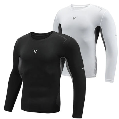 Compression Shirts for Men Round Neck Sportswear Training Tights Gym Fitness Athletic Workout Shirt - TaMNz