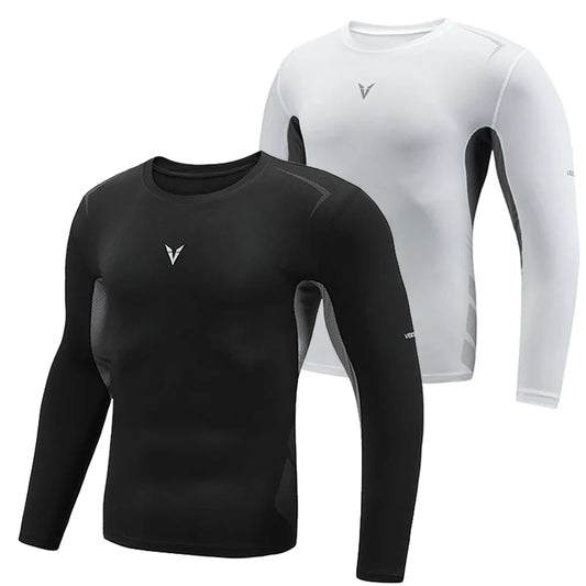 Compression Shirts for Men Round Neck Sportswear Training Tights Gym Fitness Athletic Workout Shirt - TaMNz