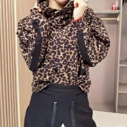 Fashion Hoodies Women Leopard Lamb Wool Hooded Coat 2024 Spring Autumn Trendy Plush Baseball Suit Korean Loose Thicken Hoodie