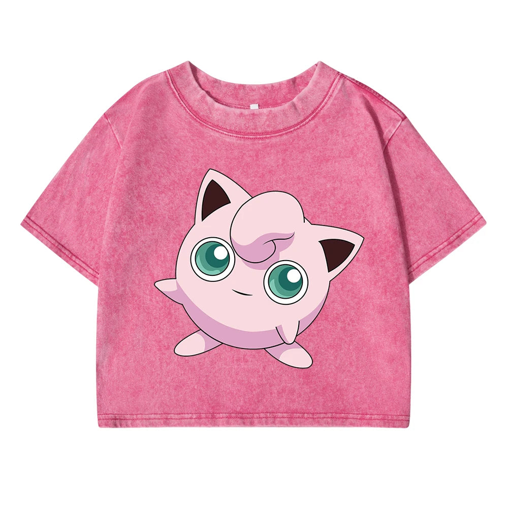 Jigglypuff プリン Japanese Tee Clothing Womens Summer American Retro Cotton Casual Tee Shirt Humor Breathable T-Shirt Crop Soft