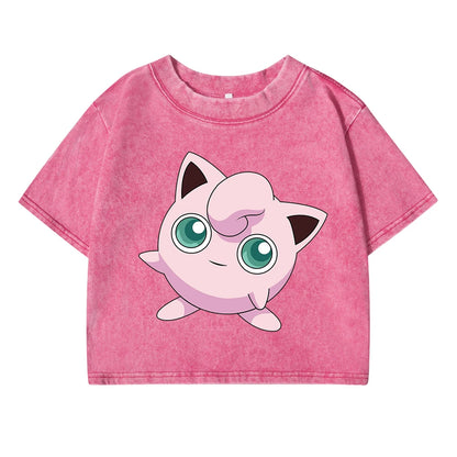 Jigglypuff プリン Japanese Tee Clothing Womens Summer American Retro Cotton Casual Tee Shirt Humor Breathable T-Shirt Crop Soft