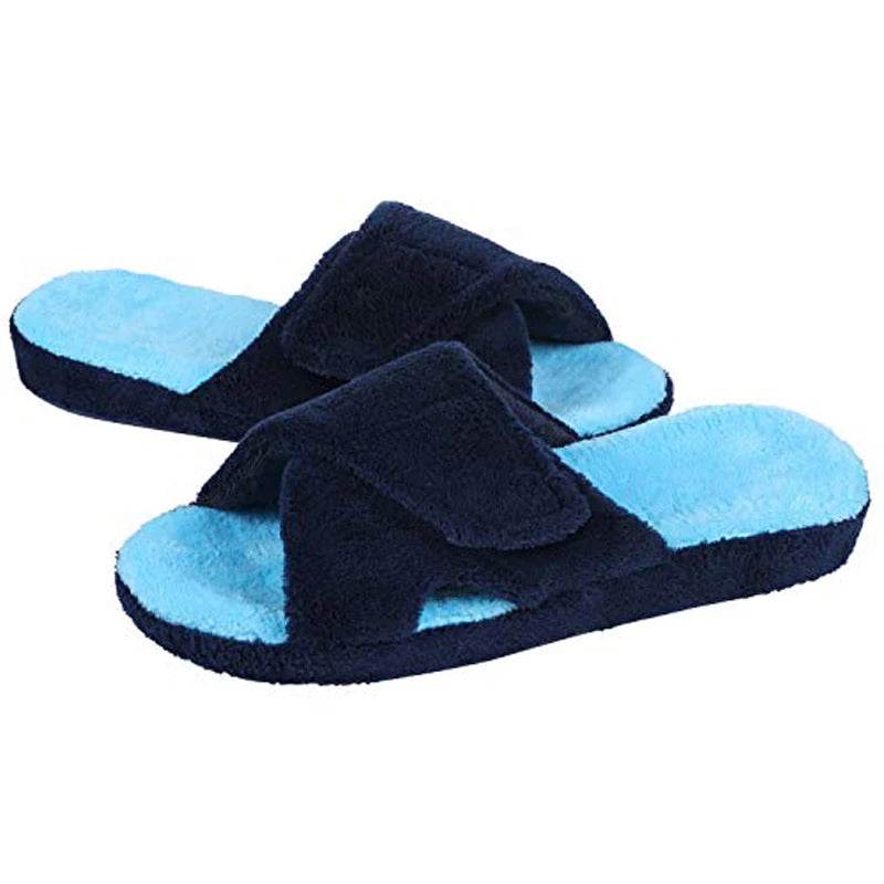 Comwam Four Seasons Arch Support Cotton Slippers Women Adjustable Terry Cloth Fuzzy Indoor Slippers Open Toe House Flats Shoes - Tamnz