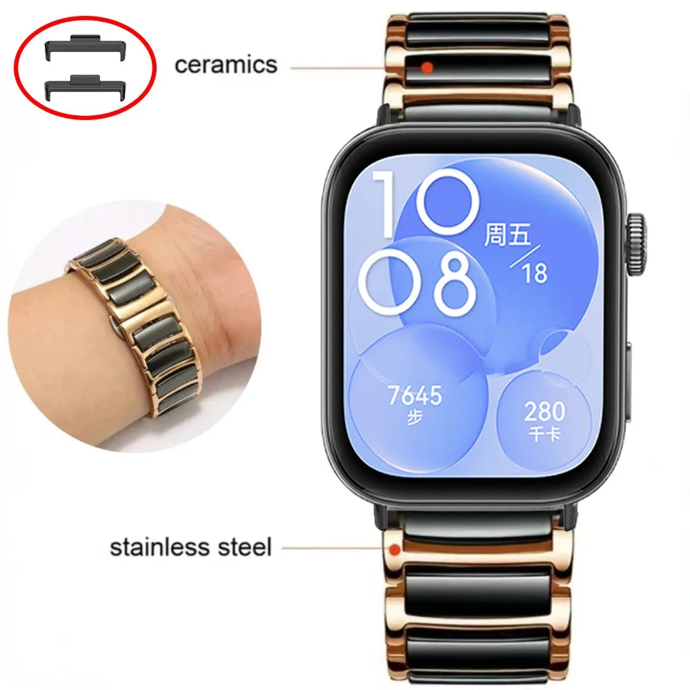 Ceramic Strap for Huawei Watch Fit 3 Sport Watchband Replaceable Wristband for Huawei Watch Fit 3 Stainless steel Bracelet Belt