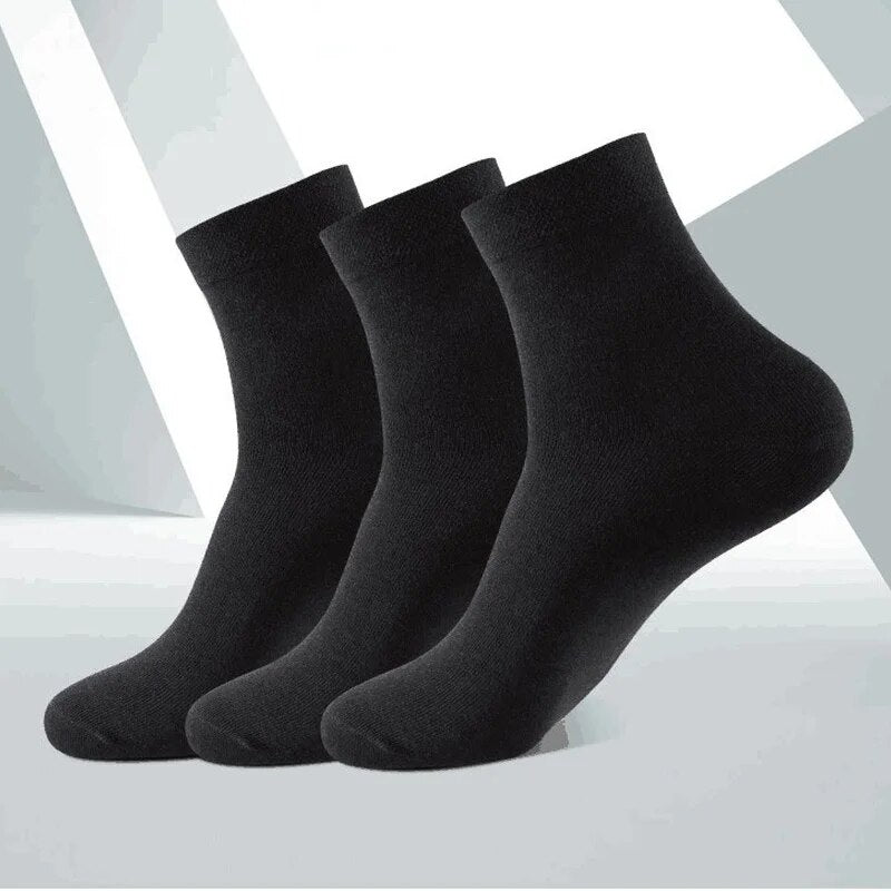 5 Pairs/Lot Men Business Socks Middle Tube Solid Color Black White Gray Breathable Casual Cotton Male Crew Socks Soft Calcetines - TaMNz