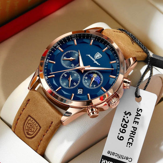 POEDAGAR Men Quartz Watch Luxury Sports Waterproof Chronograph Luminous Date Man Wristwatch Business Leather Men's Watches Clock - Tamnz