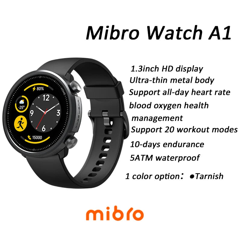 Mibro A1 Smart Watch Global Edition Blood Oxygen Heart Rate Monitor 5ATM Waterproof Fashion Bluetooth Sports Smart Watch - Tamnz