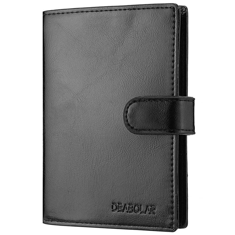 High Capacity Men's Passport Leather Wallet Multiple Card Slots and A Clear ID Window Vintage Business Card Bag