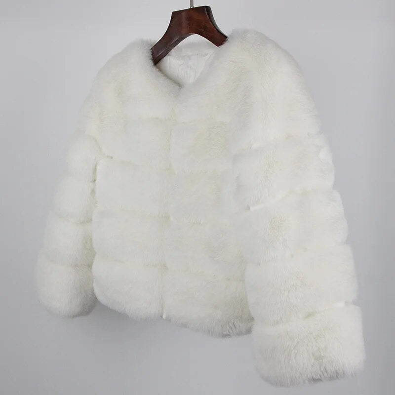 Faux Fur Luxury Winter Jacket Women Elegant Thick Warm Outerwear - TaMNz