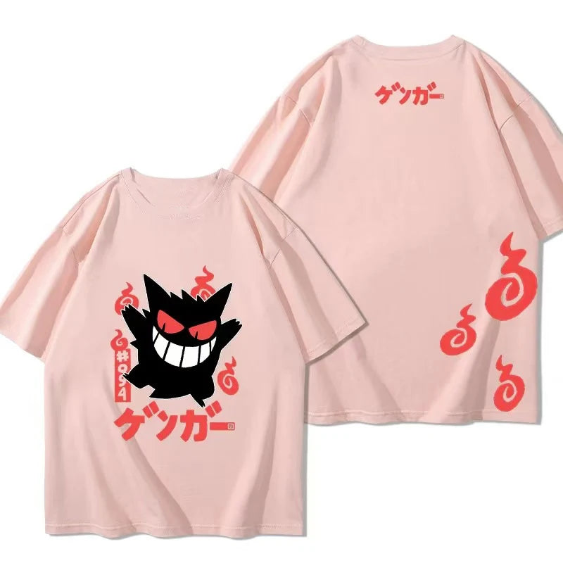 （Miniso) Pokemon Anime Gengar Jump Summer Cute Art Style Short Sleeved Loose Clothes Women Tshirts Trend Fashion Cartoon Tops