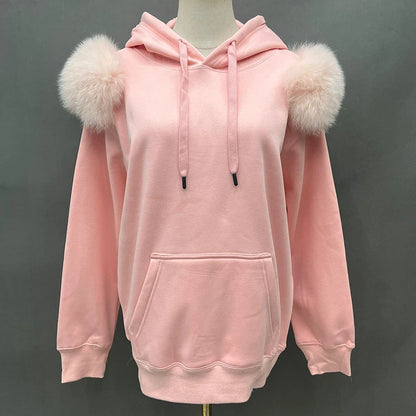 2022 New Arrival Autumn Winter Hoodie Women Fleece Pullover With Hood Real Fox Fur Lady Coat Jackets S5185 - Tamnz