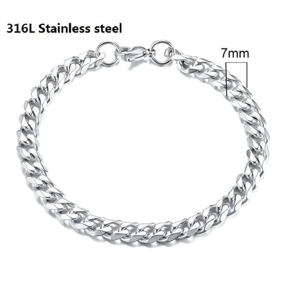 316L Stainless Steel Cuban Chain Bracelet for Men Women Figaro Vintage Metal Viking Kpop Pulseras Emo Cute Luxury Jewelry Gift - TaMNz