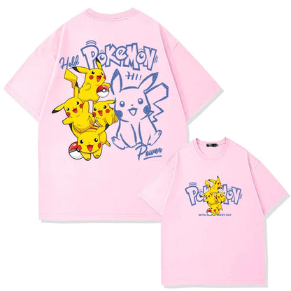 （Miniso) Anime Manga Pikachu Graphic Men's T-Shirt Summer Cartoon Anime Pokemon Cotton Short Sleeve Unisex T Shirt Harajuku Tops