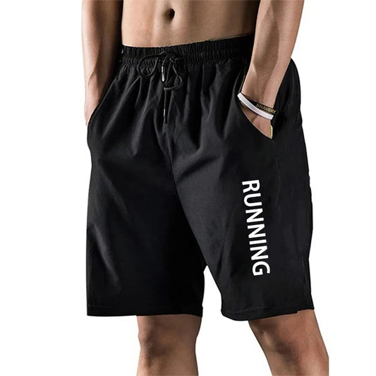 Summer Running Print Men's Shorts Elastic Drawstring Shorts Joggers Loose Fitness Breathable Sports 5 piece Casual Pants Outside