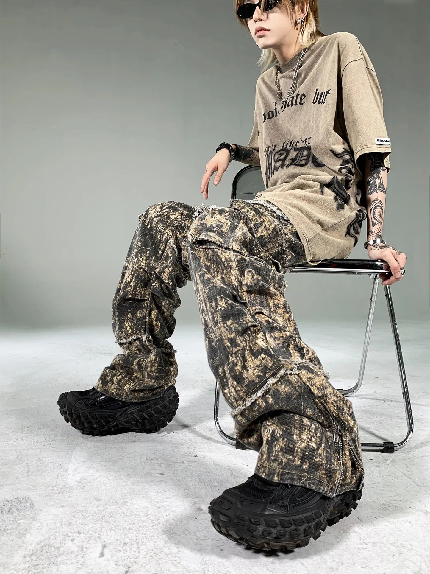 Maple Leaf Cargo Pants Tassels Distressed Camouflage Jeans Y2k Men’s Jeans Men Clothing Baggy Jeans - TaMNz
