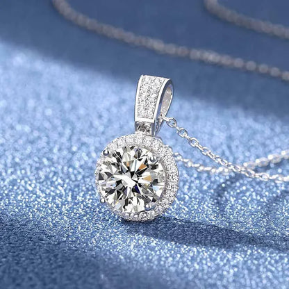 NeeTim 2Carat Moissanite Necklace For Women 100% Sterling S925 Silver With White Gold Plated Lab Diamond Jewelry Wedding Pendant