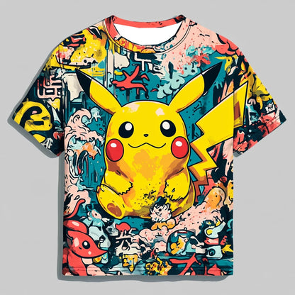 (MINISO)Fashion Kid Anime Pokemon T Shirt 3D MenTshirt Children T-shirt Summer Pikachu Oversized T-shirt For Men Clothing Tshirt