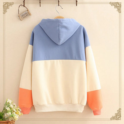 Long Patchwork Sleeve Sweatshirt Women Tops Print Fashion Splice Casual Women's Hoodies Sweatshirts Fleece Hooded Jacket Women