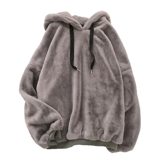 Winter Fluffy Hoodies Casual Fleece Warm Oversized Sweatshirt Women Faux Fur Christmas Pullovers Winter Coat Lazy Warm Jackets