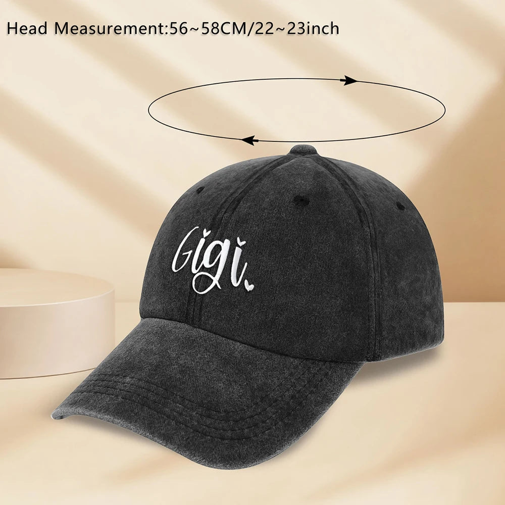 Versatile Fashion Wash Solid Color GIGI Embroidered Baseball Hat Women Spring/Summer Breathable Big Headband Sun Protection Hat