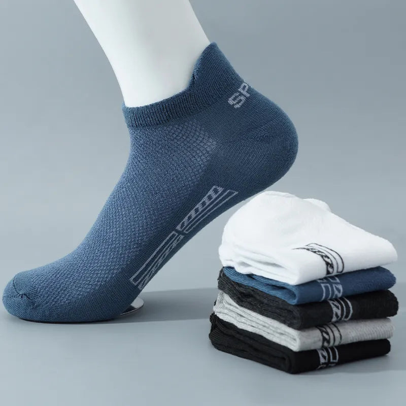 5 Pairs Men Ankle Socks Breathable Cotton Sports Mesh Casual Athletic Summer Thin Cut - TaMNz