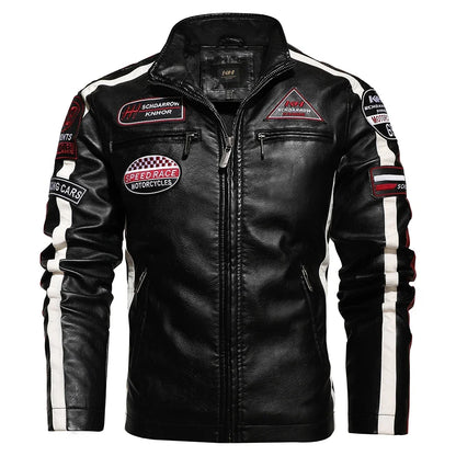 Mens Vintage Motorcycle Jacket  Men Fashion New Biker Leather Jacket Male Embroidery Bomber Coat Winter Fleece Pu Overcoat