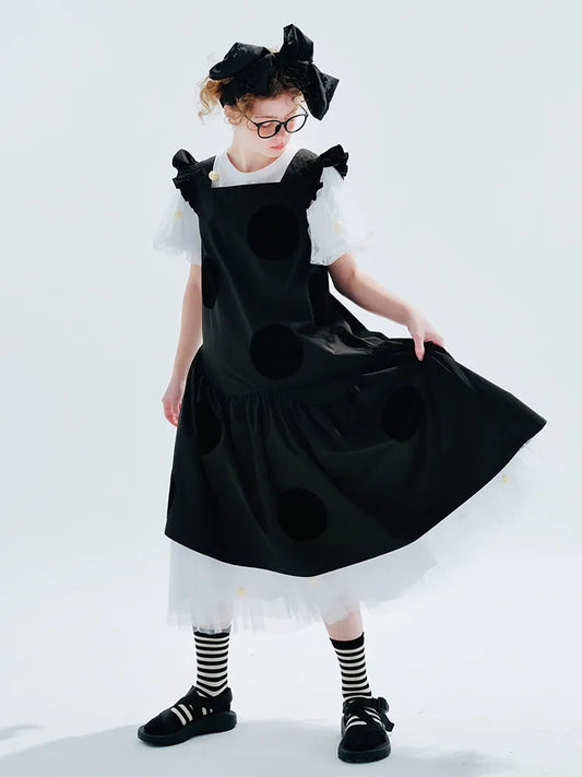 Imakokoni girls original polka dot small black skirt A-line loose casual women's vest dress women's dress 234056 - TaMNz