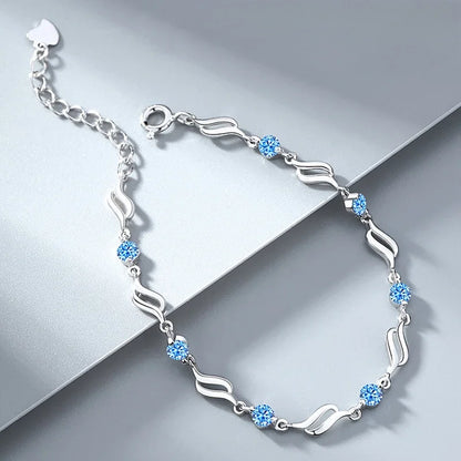 Retro 925 Sterling Silver Blue Crystal Bracelets For Women Korean Designer Hollow Adjustable Bracelets Luxury Party Jewelry Gift