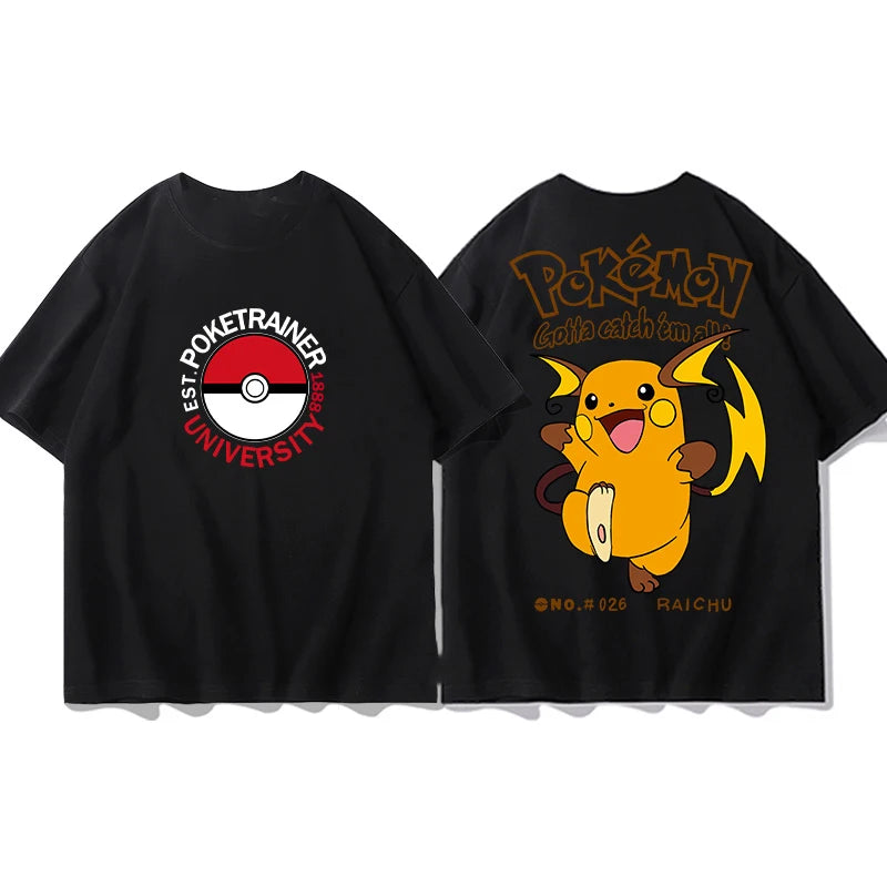 （Miniso) Pokemon Tshirt Pikachu small fire dragon Keda Duck Men Cotton T-shirt Tops Summer Women's Cotton T-Shirt Mens Clothing