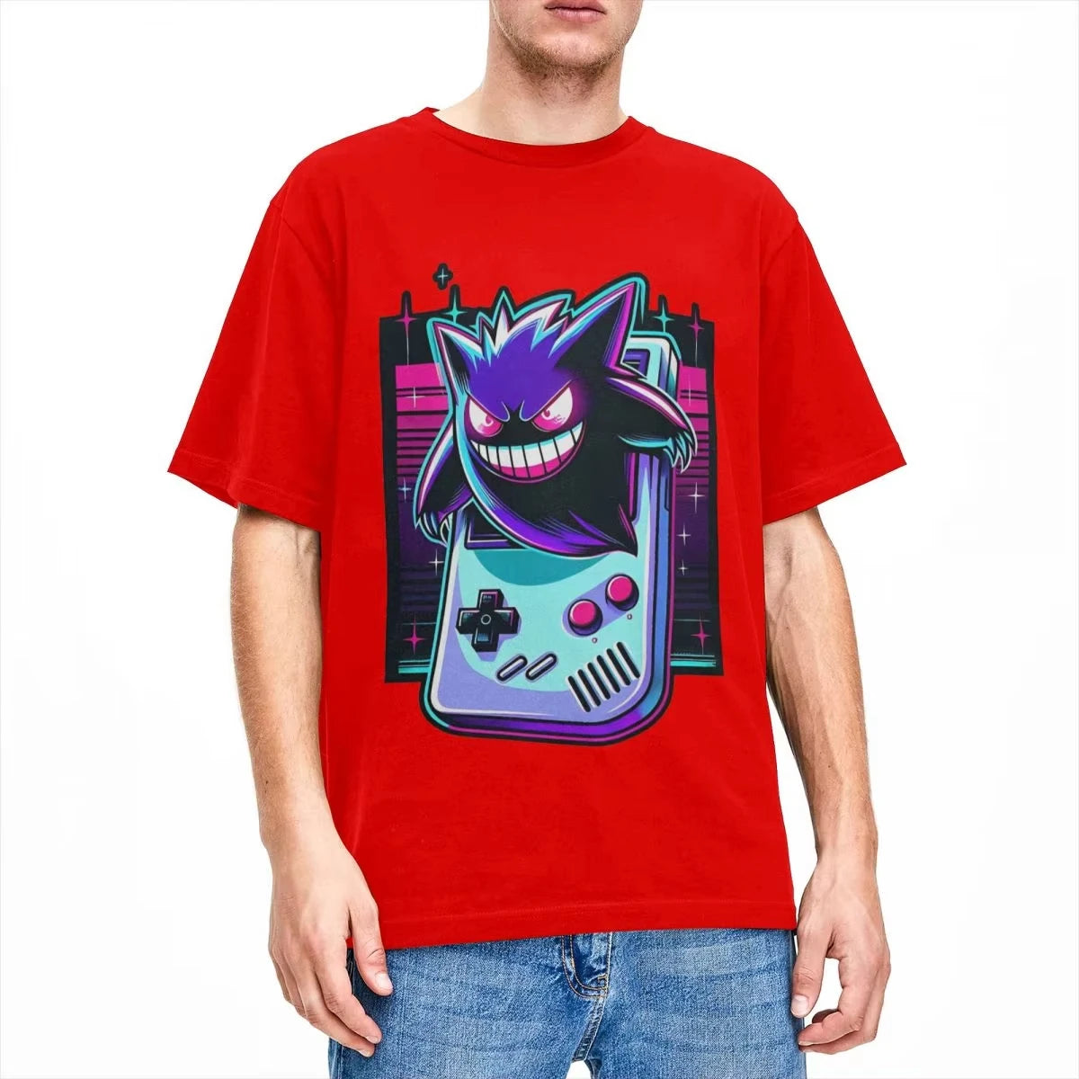 (Miniso） Men Clothing Tshirt Men Kid Tshirt Pokemon Gengar T-Shirt Summer Vintage Women T Shirts Pure Men Cotton Tshirt Tops