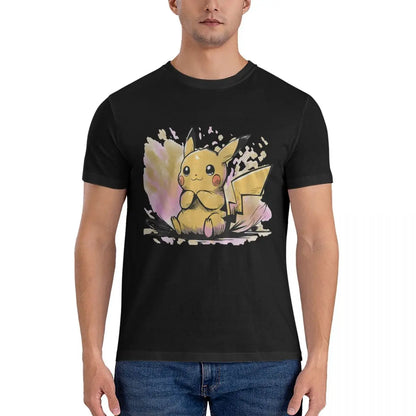 Japanese Cartoon Anime Pokemon Men's T Shirt Pikachu Novelty Tee Shirt Short Sleeve O Neck T-Shirts Cotton Adult Clothes