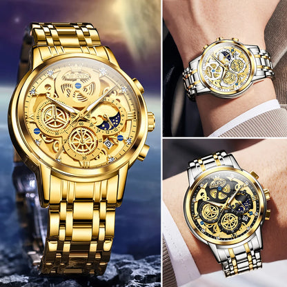 Quartz Watch for Man Gold Skeleton Style - TaMNz