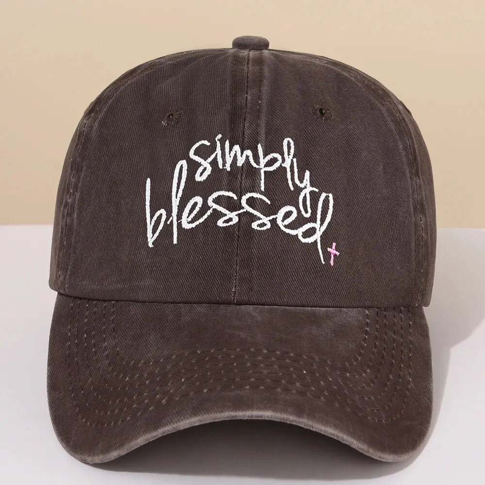 Simply Blessed Embroidered Wash Baseball Hat Men's Fashion Sunshade Personality Soft Top Duck Tongue Hat Women - Tamnz